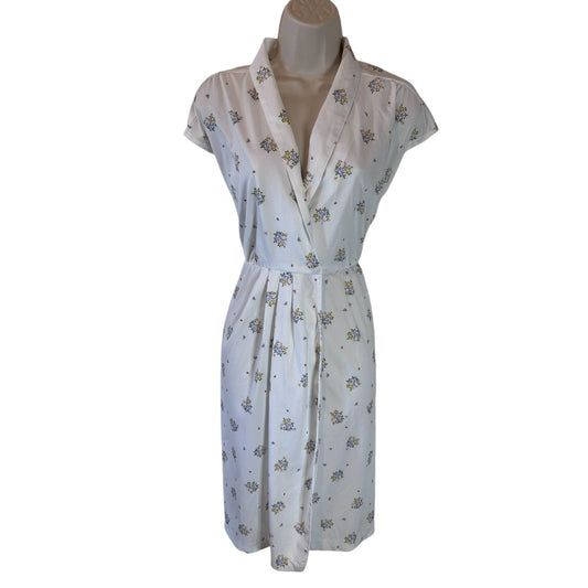 1970's Leslie Fay Vintage Floral Wrap Dress White Cottage Core Tea Dress