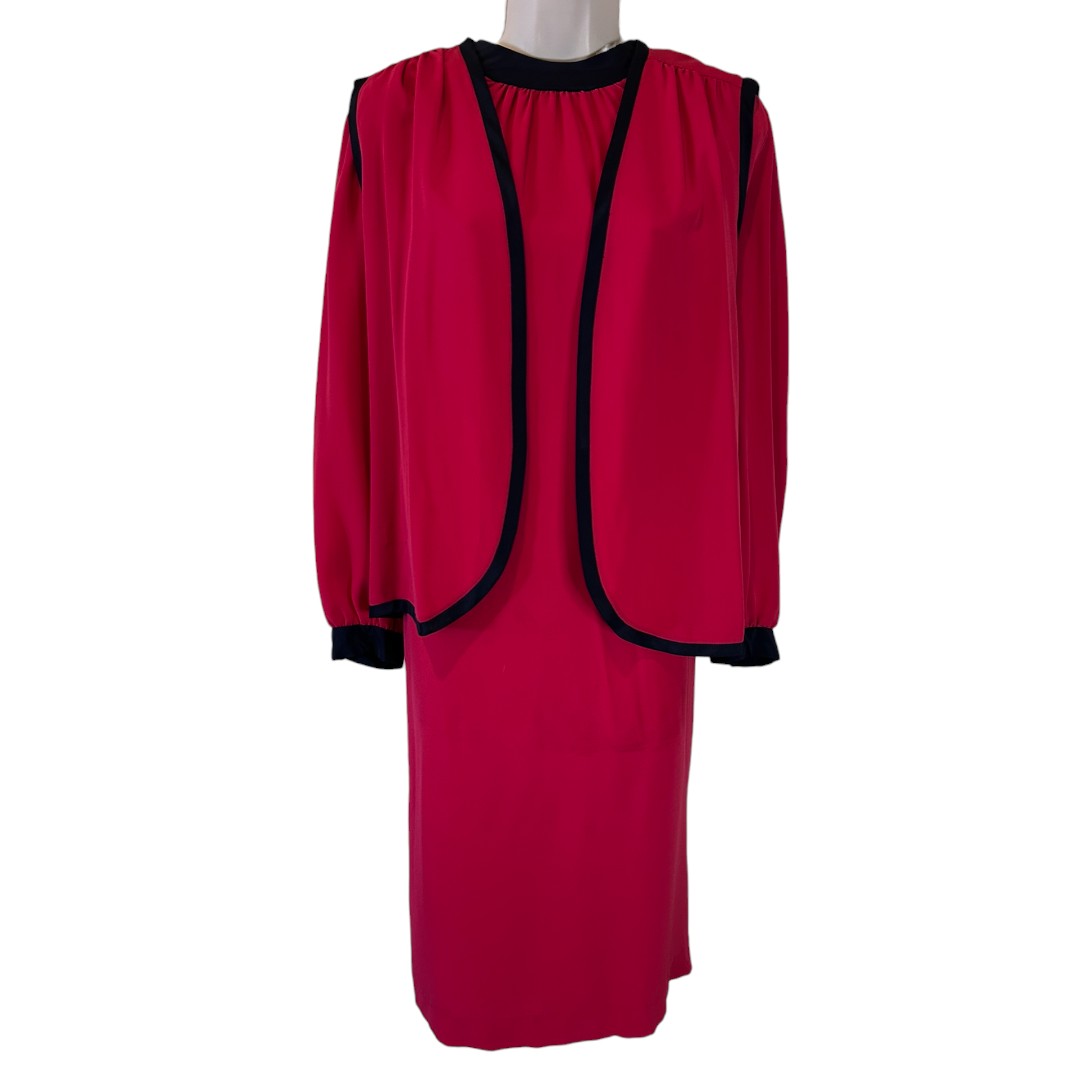 The Kohler Collection Vintage Red Dress with Black Trim Long Sleeve Two Piece