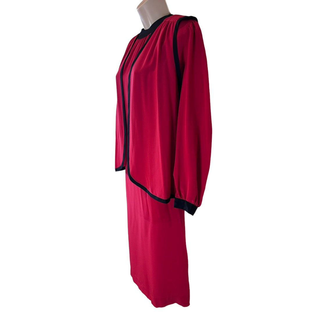 The Kohler Collection Vintage Red Dress with Black Trim Long Sleeve Two Piece