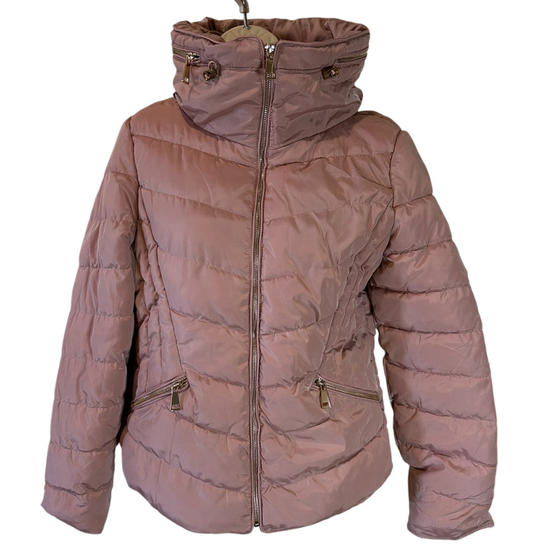 Sweet Look Blush Pink Quilted Puffer Jacket with Hood and Zip Details