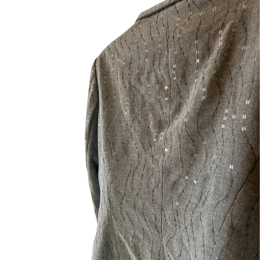 Penta Gray Textured Blazer with Pleated Collar Detail and Decorative Button