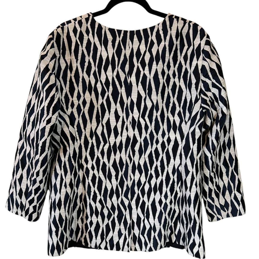 Doncaster Collection Geometric Print Button-Front Jacket Black White Pattern