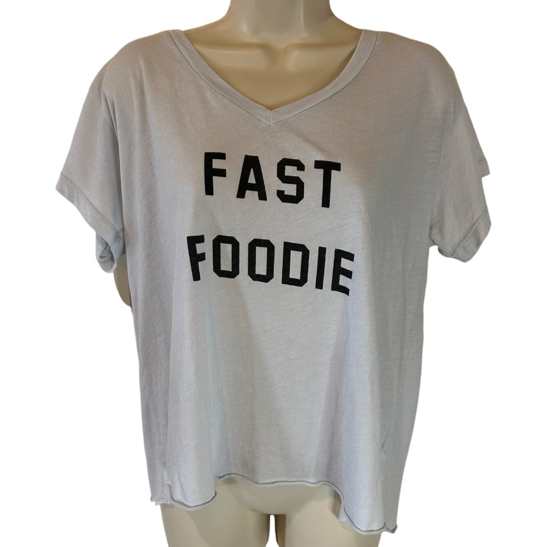 Wildfox Fast Foodie Graphic V-Neck T-Shirt Casual Statement Tee Size Small