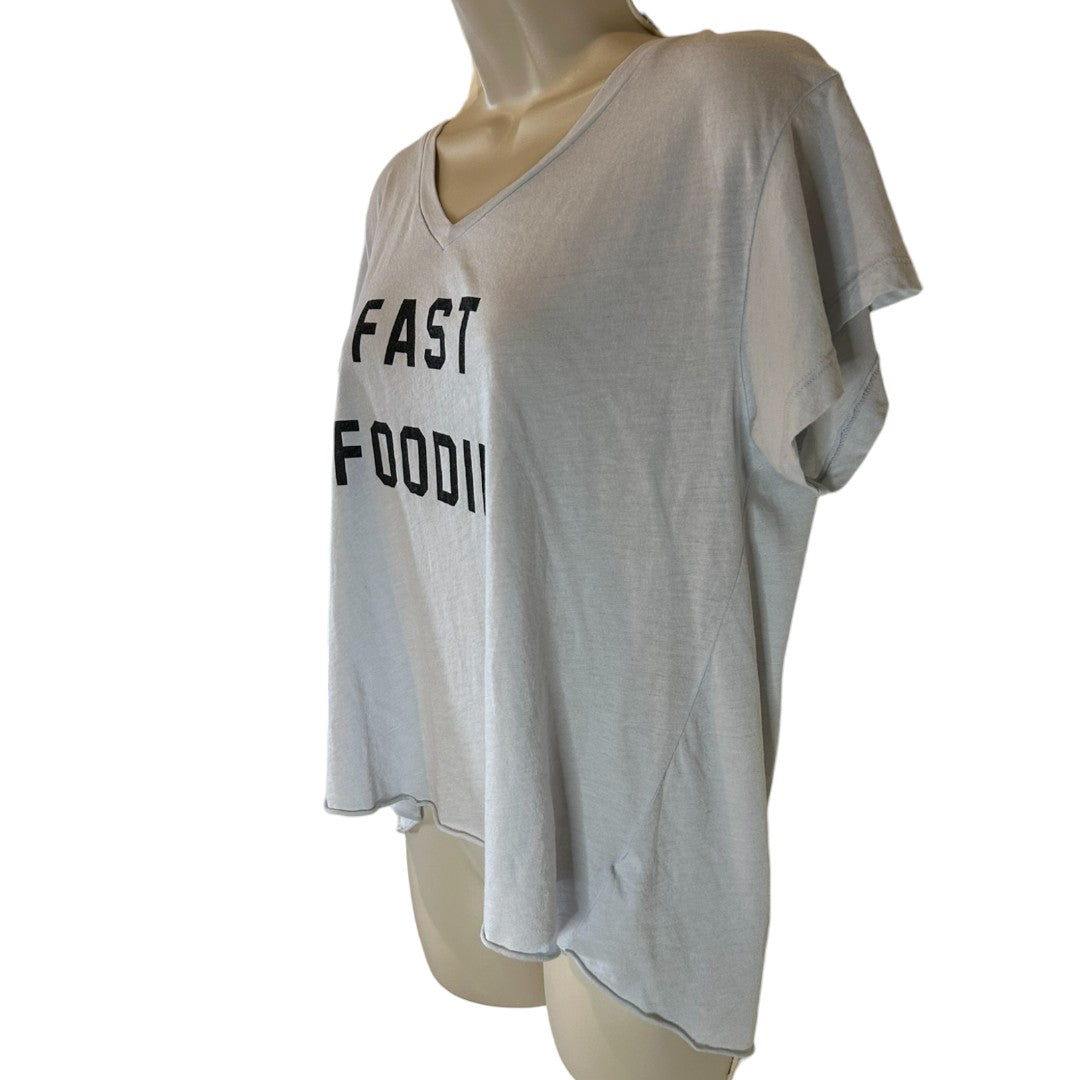 Wildfox Fast Foodie Graphic V-Neck T-Shirt Casual Statement Tee Size Small