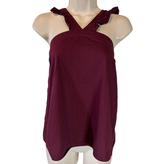 Cremieux Burgundy Ruffle Strap Cotton Tank Top Sleeveless Blouse