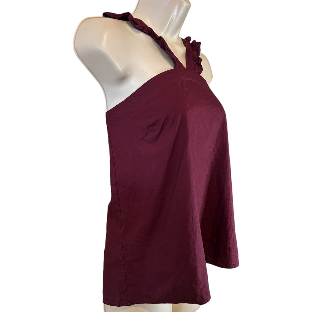 Cremieux Burgundy Ruffle Strap Cotton Tank Top Sleeveless Blouse