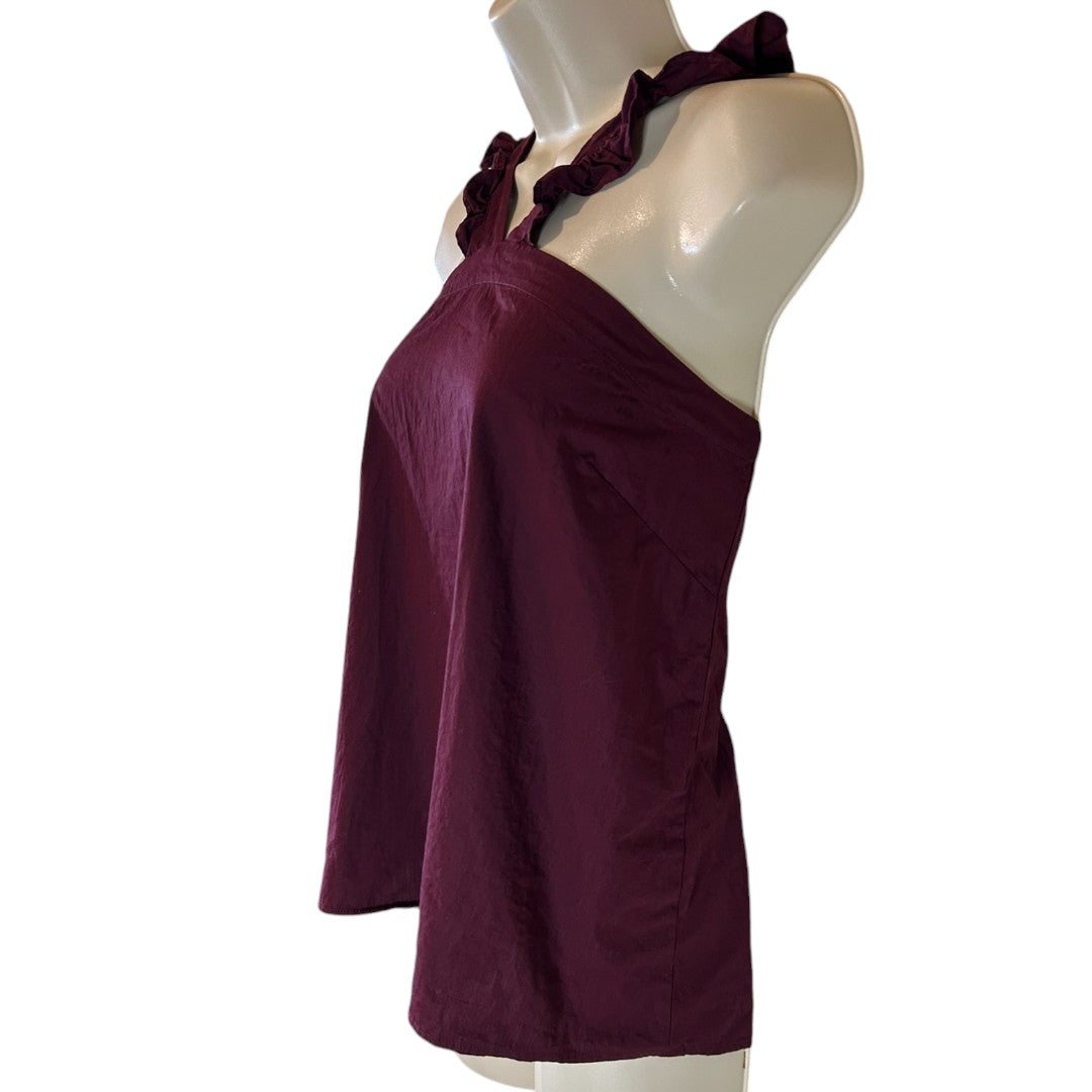 Cremieux Burgundy Ruffle Strap Cotton Tank Top Sleeveless Blouse