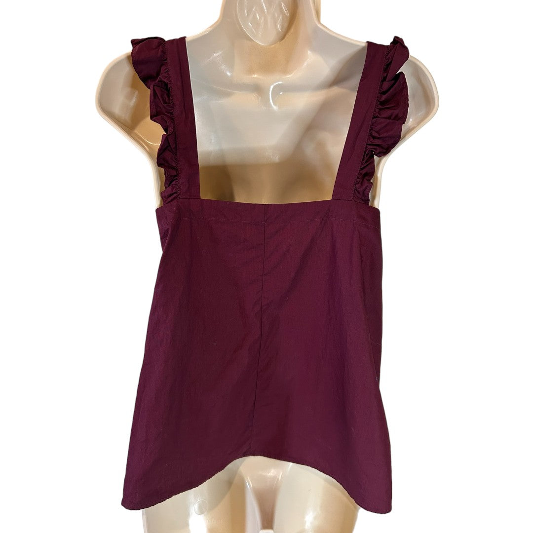 Cremieux Burgundy Ruffle Strap Cotton Tank Top Sleeveless Blouse