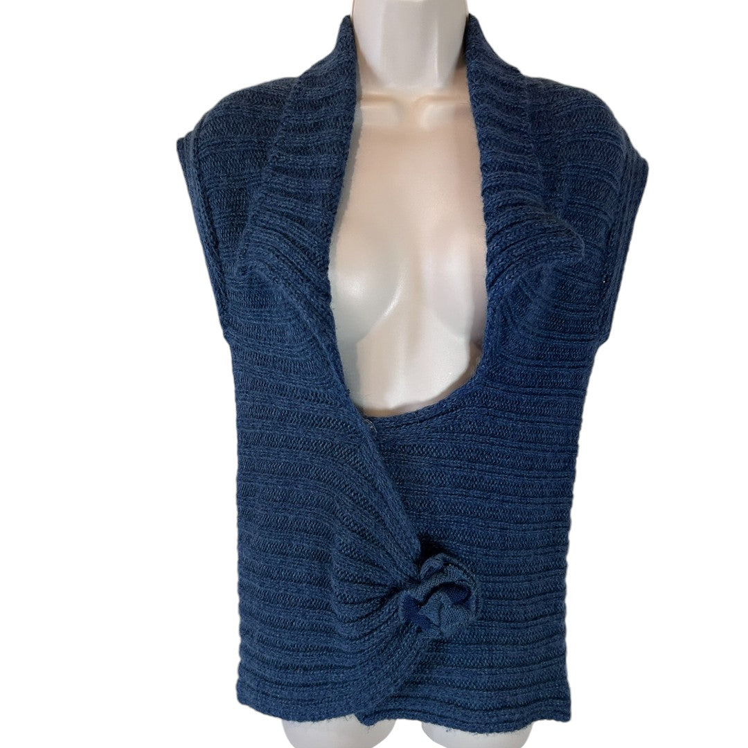 Blumera Italian Luxury Knit Wrap Vest with Twist Detail Blue