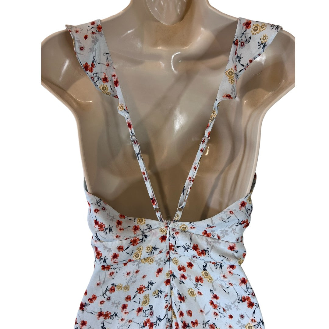 Lulus Floral Print Ruffle Strap Mini Dress White Red Yellow Summer Party