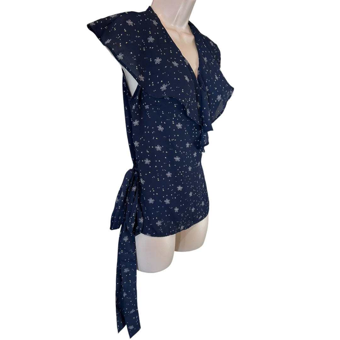 Chelsea Navy Star Print Wrap Top with Flutter Sleeves