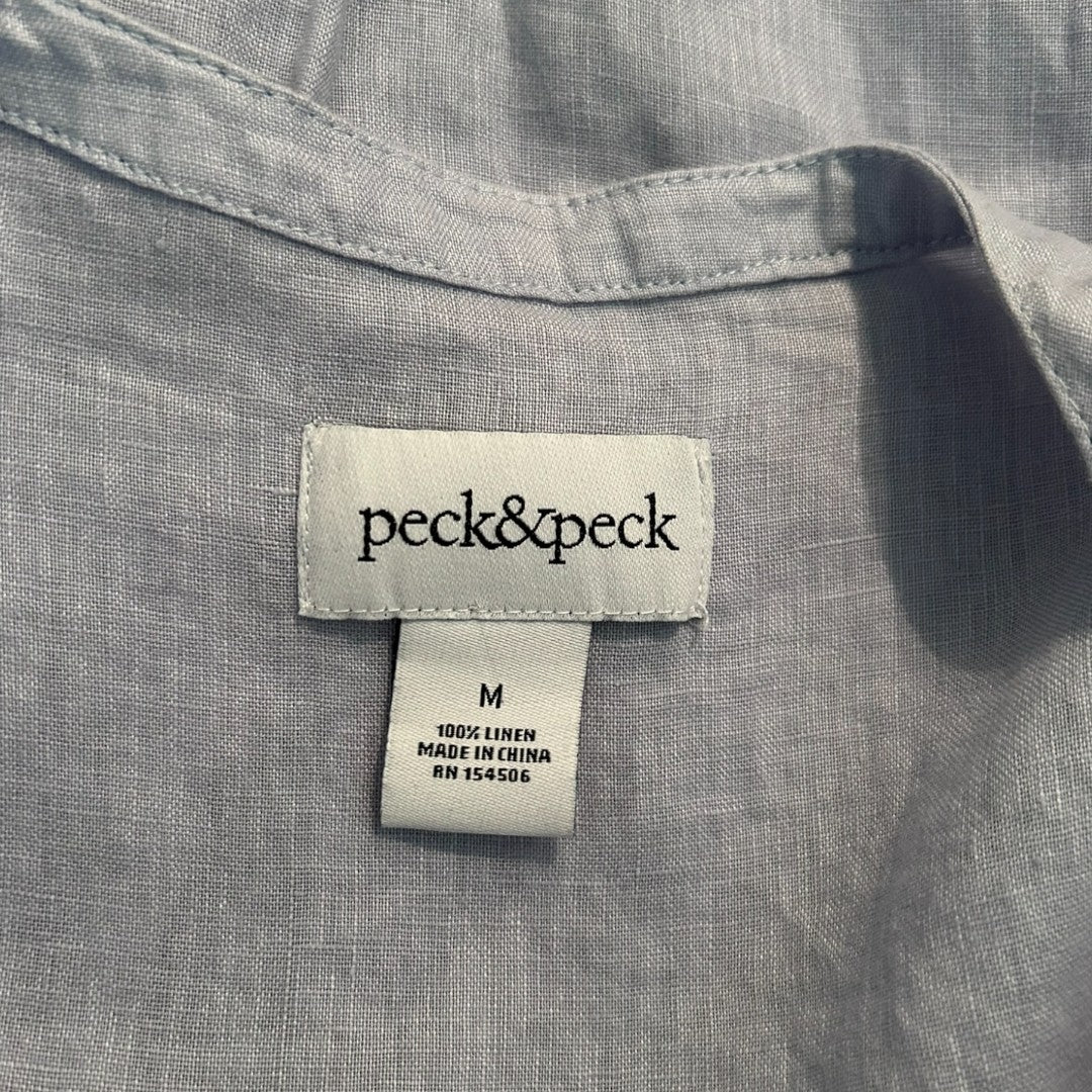 Peck & Peck Light Gray 100% Linen Button Down Shirt Side Tie Detail