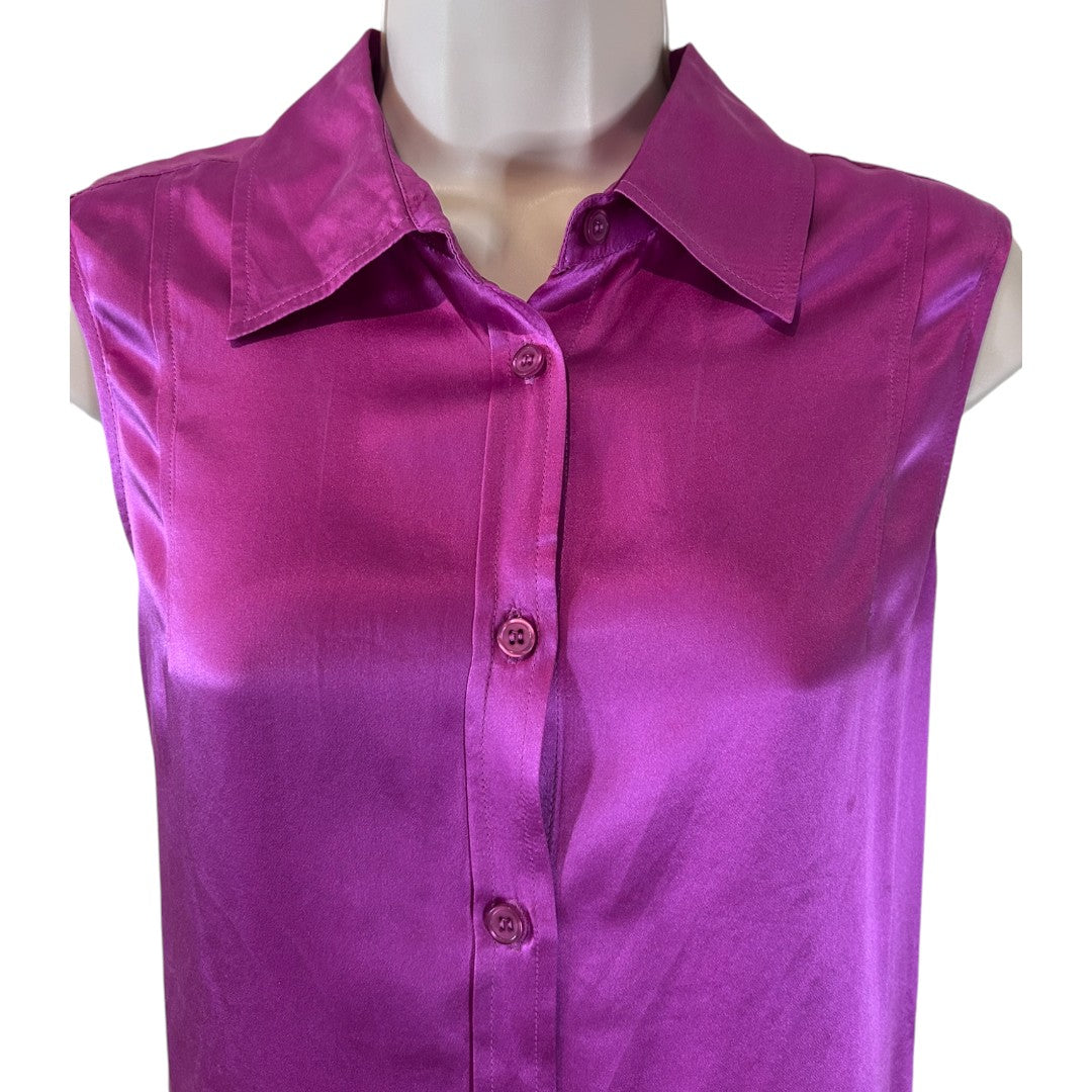 Chadwick's Luxurious Purple 100% Silk Sleeveless Button-Down Blouse