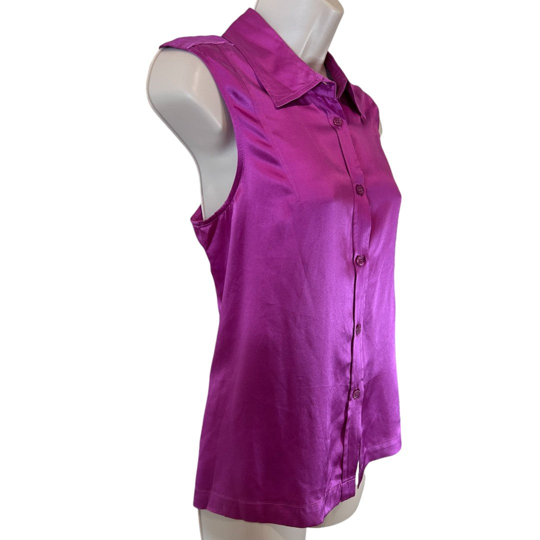 Chadwick's Luxurious Purple 100% Silk Sleeveless Button-Down Blouse