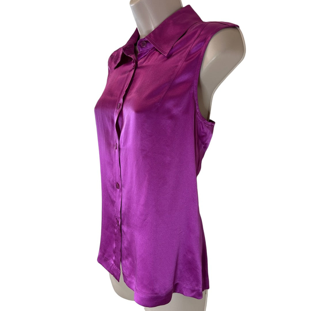 Chadwick's Luxurious Purple 100% Silk Sleeveless Button-Down Blouse