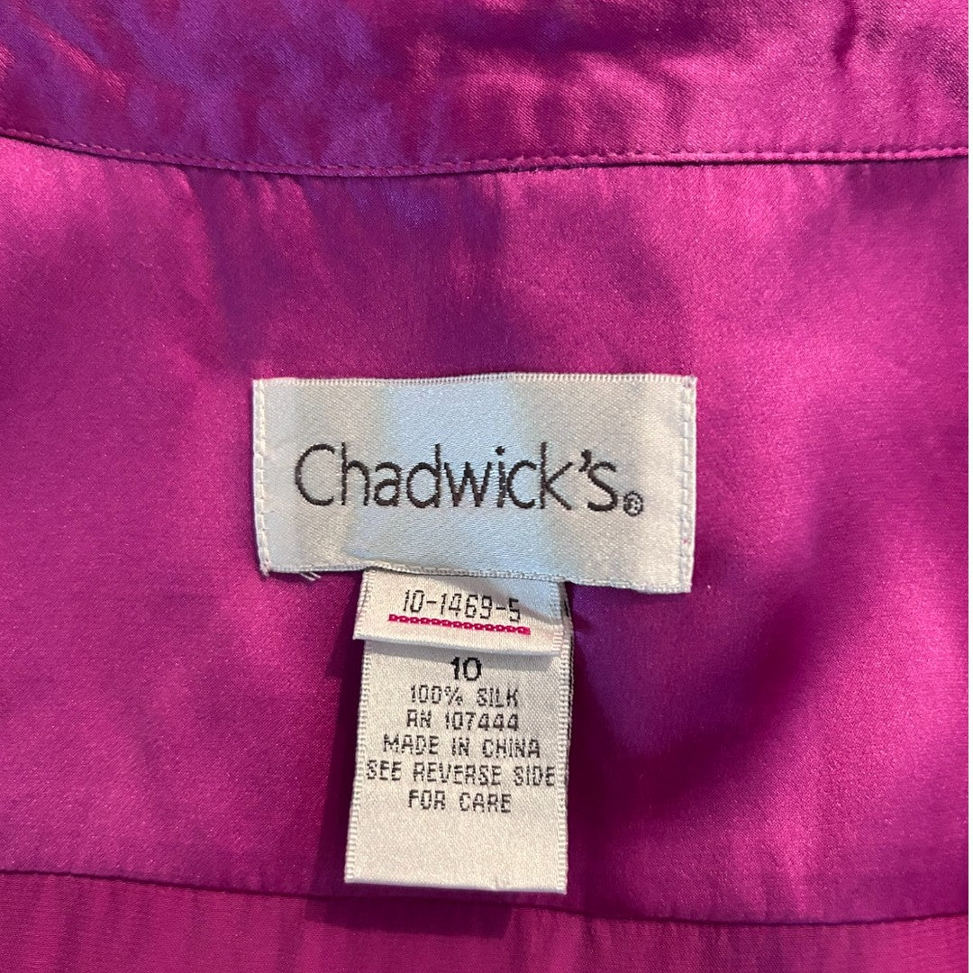 Chadwick's Luxurious Purple 100% Silk Sleeveless Button-Down Blouse