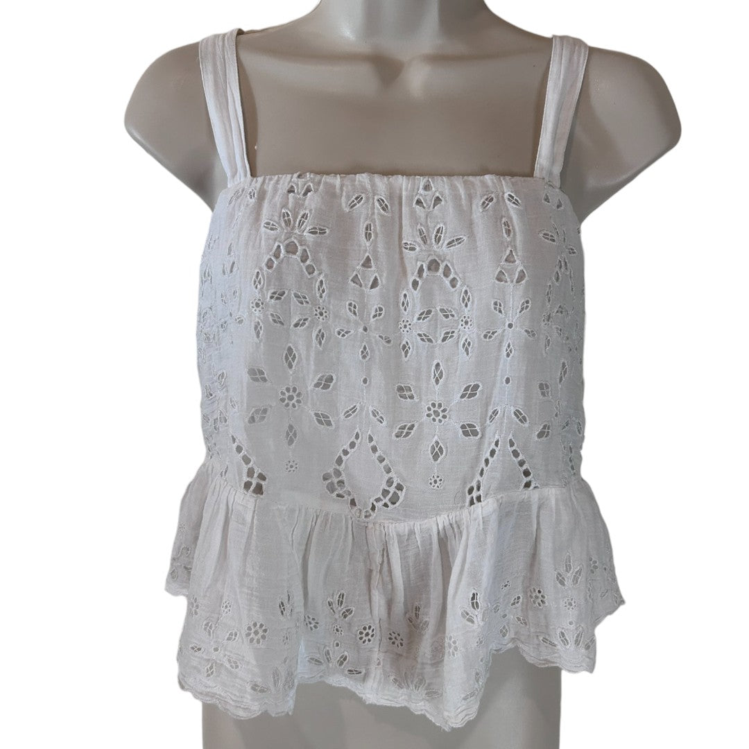 American Eagle White Eyelet Lace Cotton Tank Top Peplum Boho Summer Cami