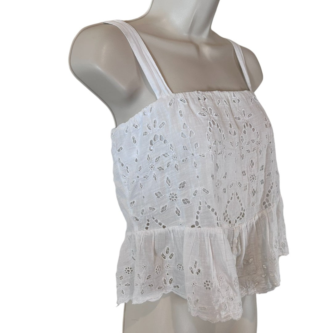 American Eagle White Eyelet Lace Cotton Tank Top Peplum Boho Summer Cami