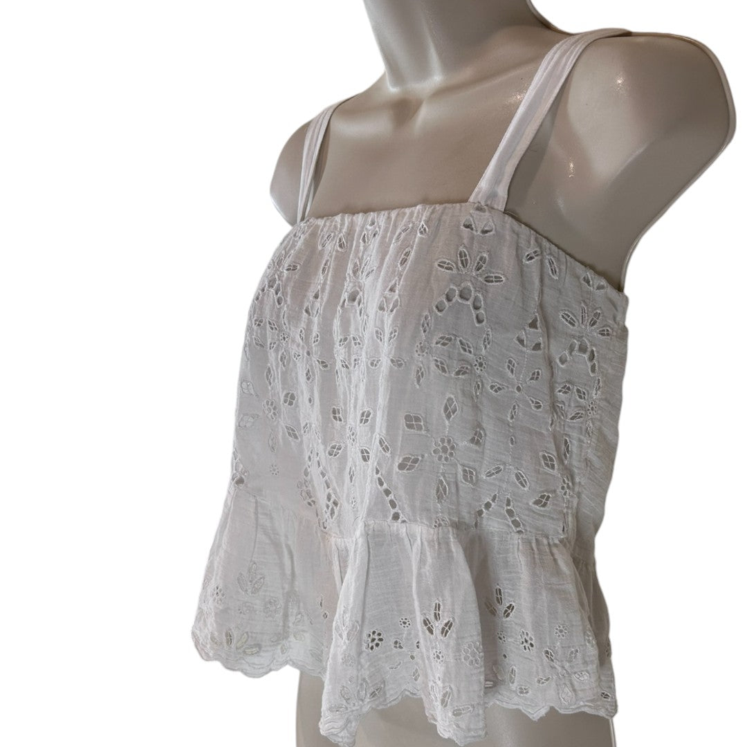 American Eagle White Eyelet Lace Cotton Tank Top Peplum Boho Summer Cami