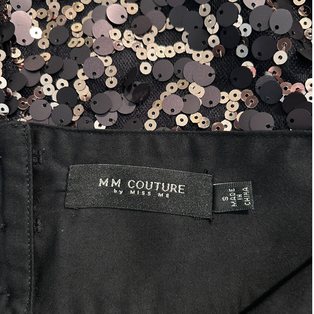 MM Couture Black & Rose Gold Sequin Mini Skirt Party Cocktail Evening