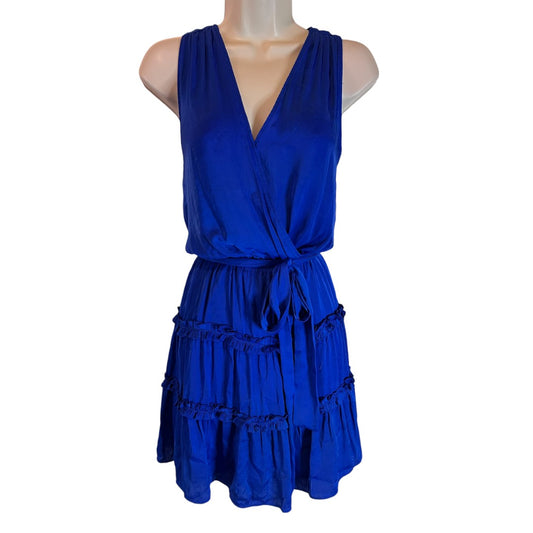 The Impeccable Pig Royal Blue Tiered Ruffle Faux Wrap Dress Sleeveless