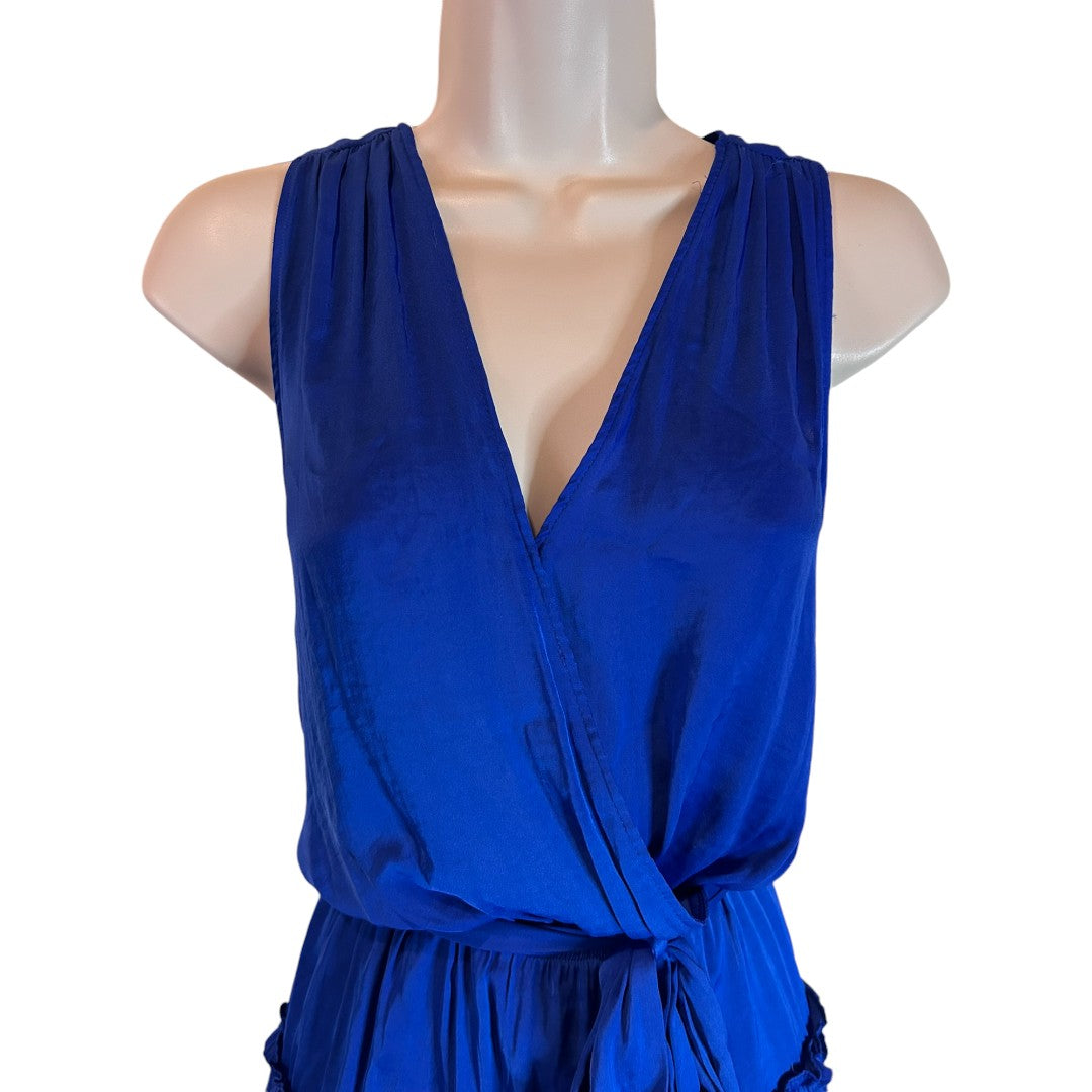 The Impeccable Pig Royal Blue Tiered Ruffle Faux Wrap Dress Sleeveless