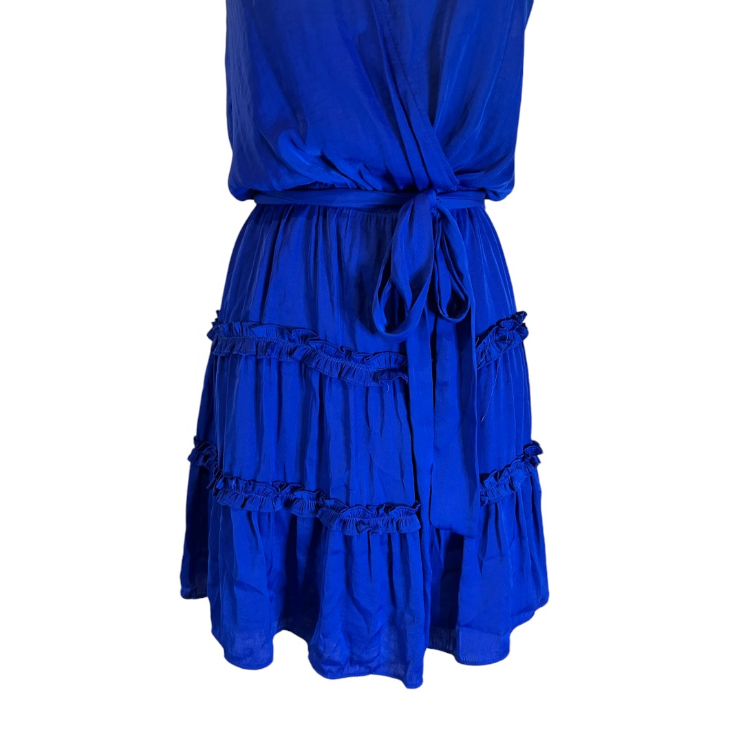 The Impeccable Pig Royal Blue Tiered Ruffle Faux Wrap Dress Sleeveless