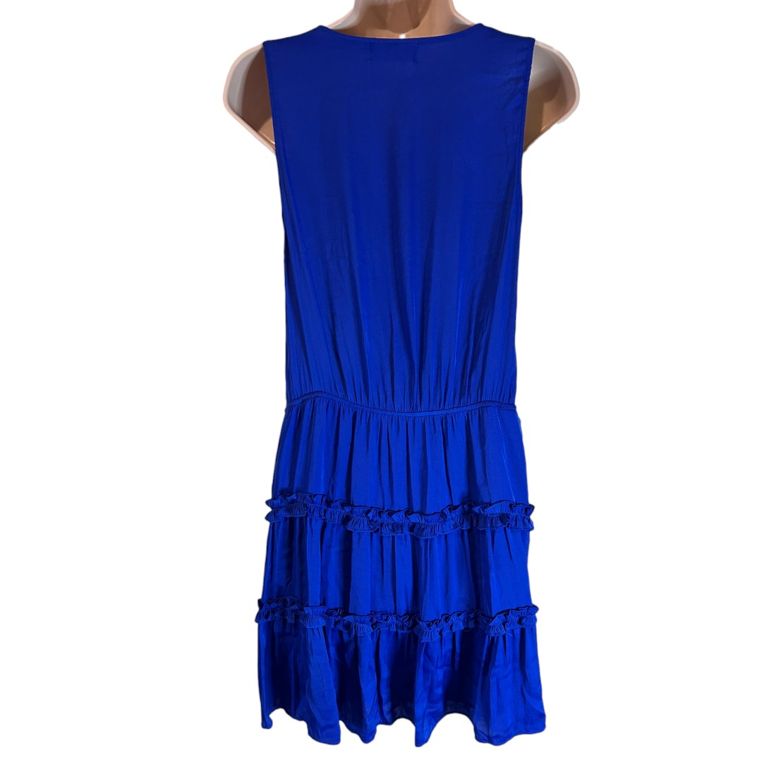 The Impeccable Pig Royal Blue Tiered Ruffle Faux Wrap Dress Sleeveless