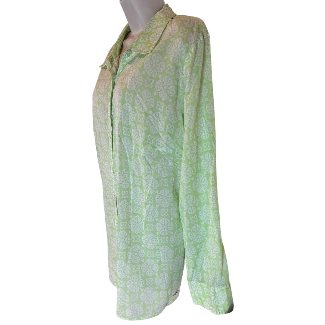 Talbots Green Floral Print Button Down Cotton Shirt Plus