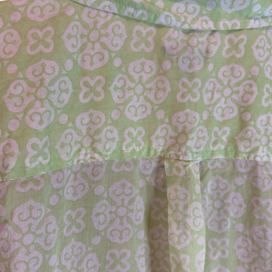 Talbots Green Floral Print Button Down Cotton Shirt Plus