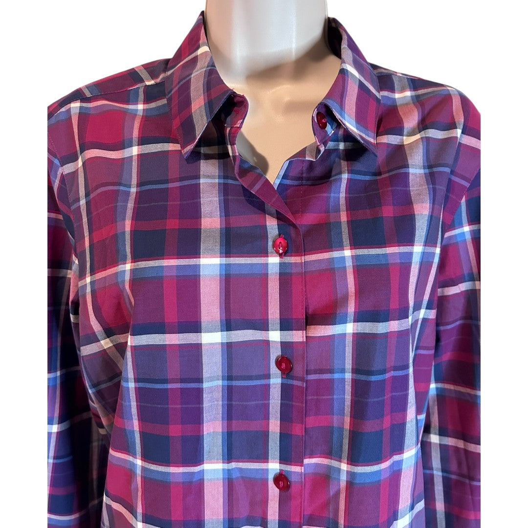 Foxcroft for Appleseed's Burgundy Plaid Button Down Shirt Wrinkle Free