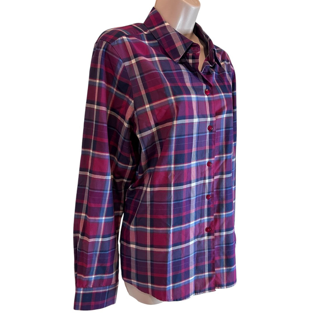 Foxcroft for Appleseed's Burgundy Plaid Button Down Shirt Wrinkle Free