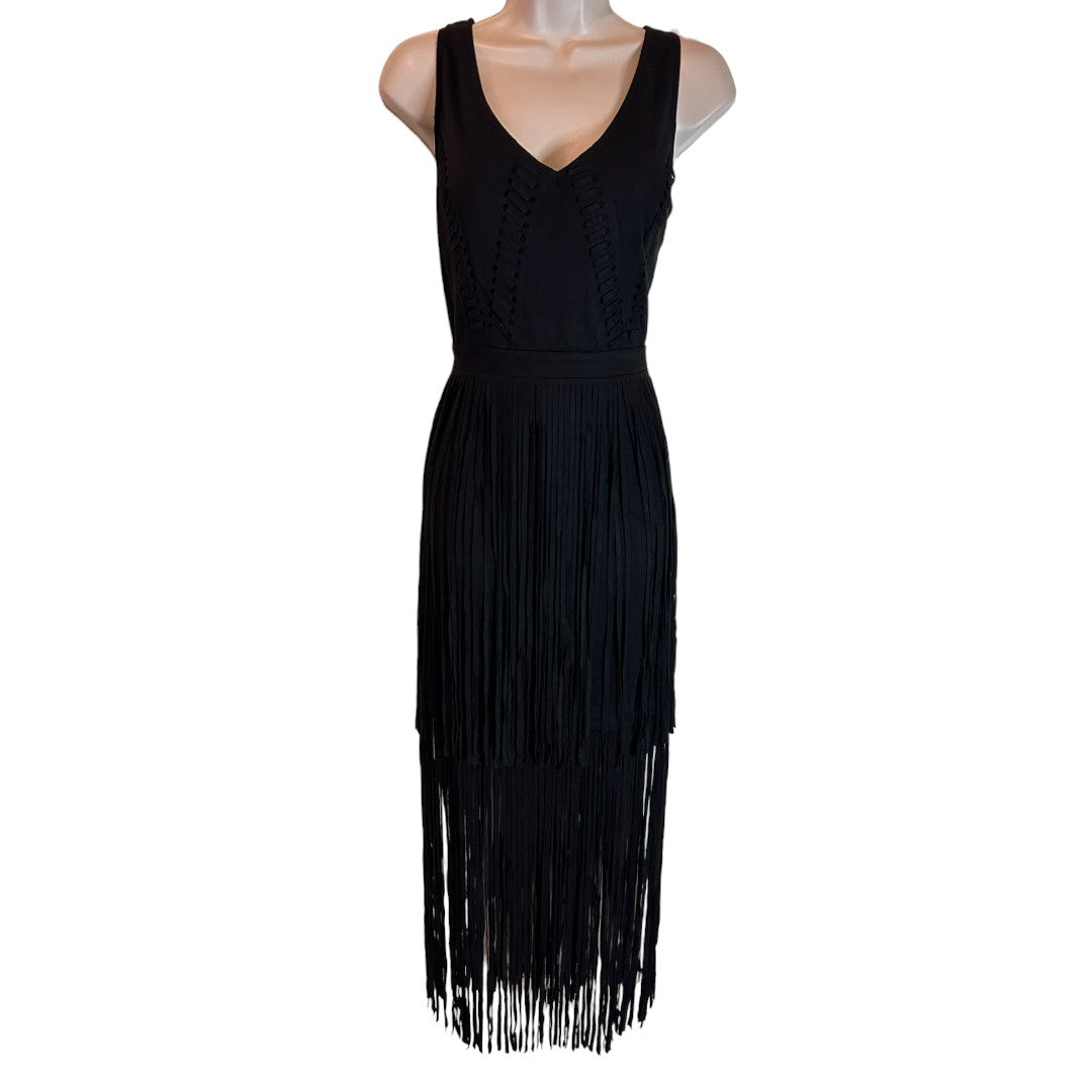 Reverof Black Fringe Western Flapper Dress Corset Style V-Neck Party