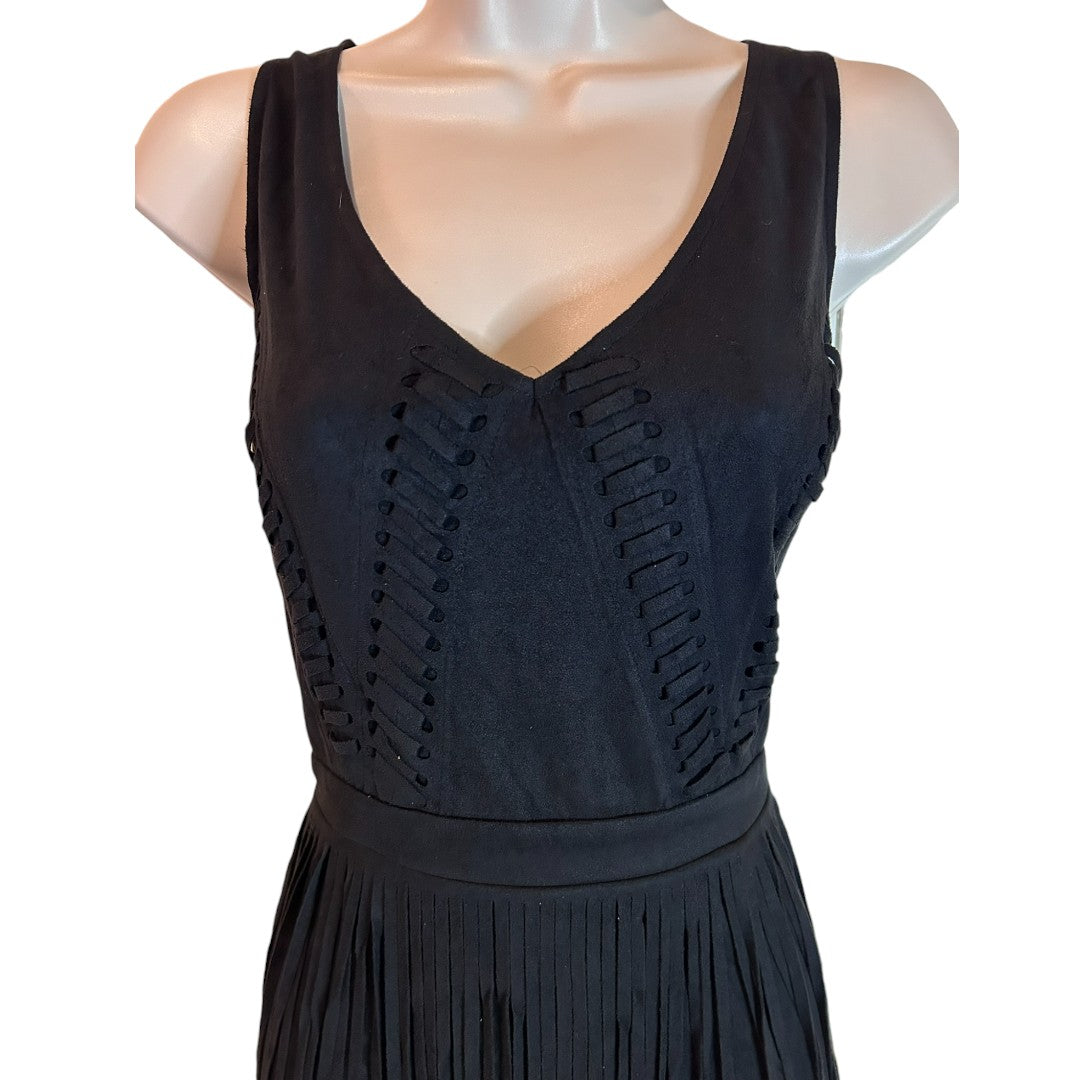 Reverof Black Fringe Western Flapper Dress Corset Style V-Neck Party