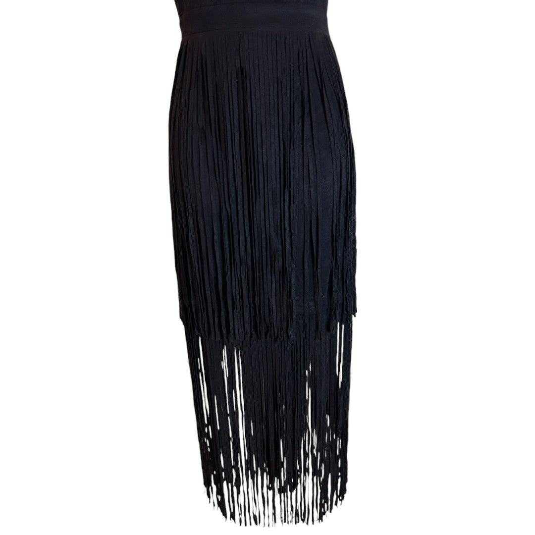 Reverof Black Fringe Western Flapper Dress Corset Style V-Neck Party