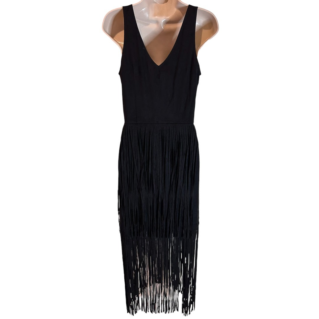 Reverof Black Fringe Western Flapper Dress Corset Style V-Neck Party