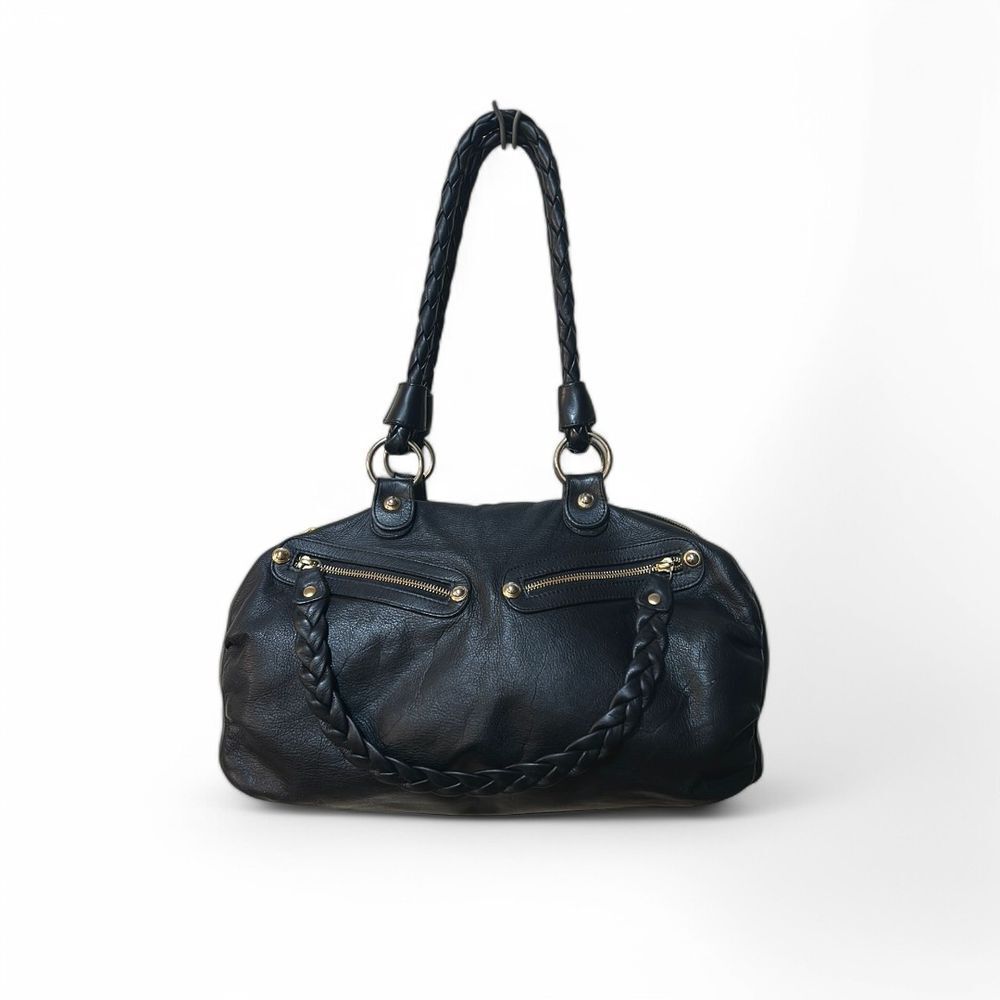 Aleya New York RARE Large Black Leather Shoulder Bag 90s/Y2K - Haute Poppy