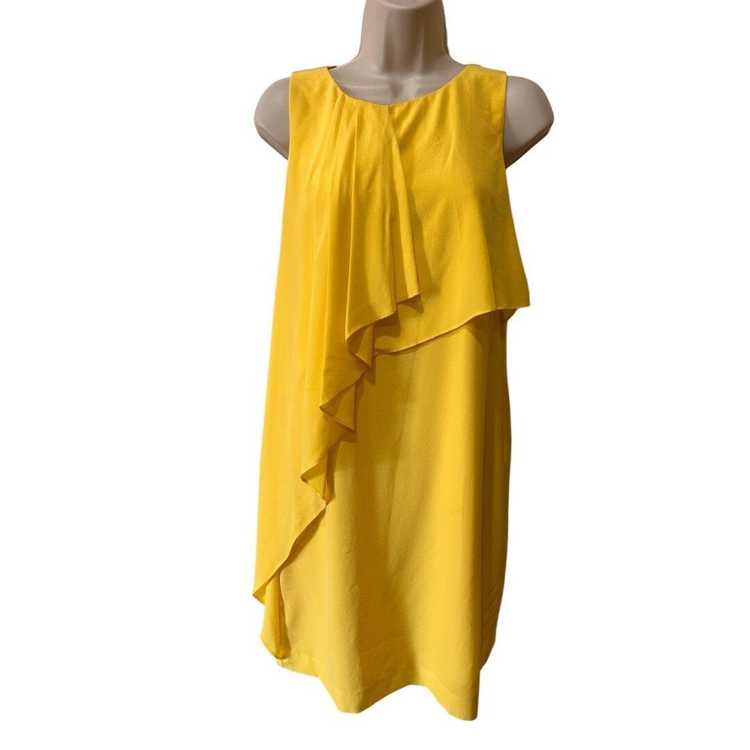 Ali Ro Yellow Silk Dress Sleeveless Party Cocktail Ruffle - Haute Poppy