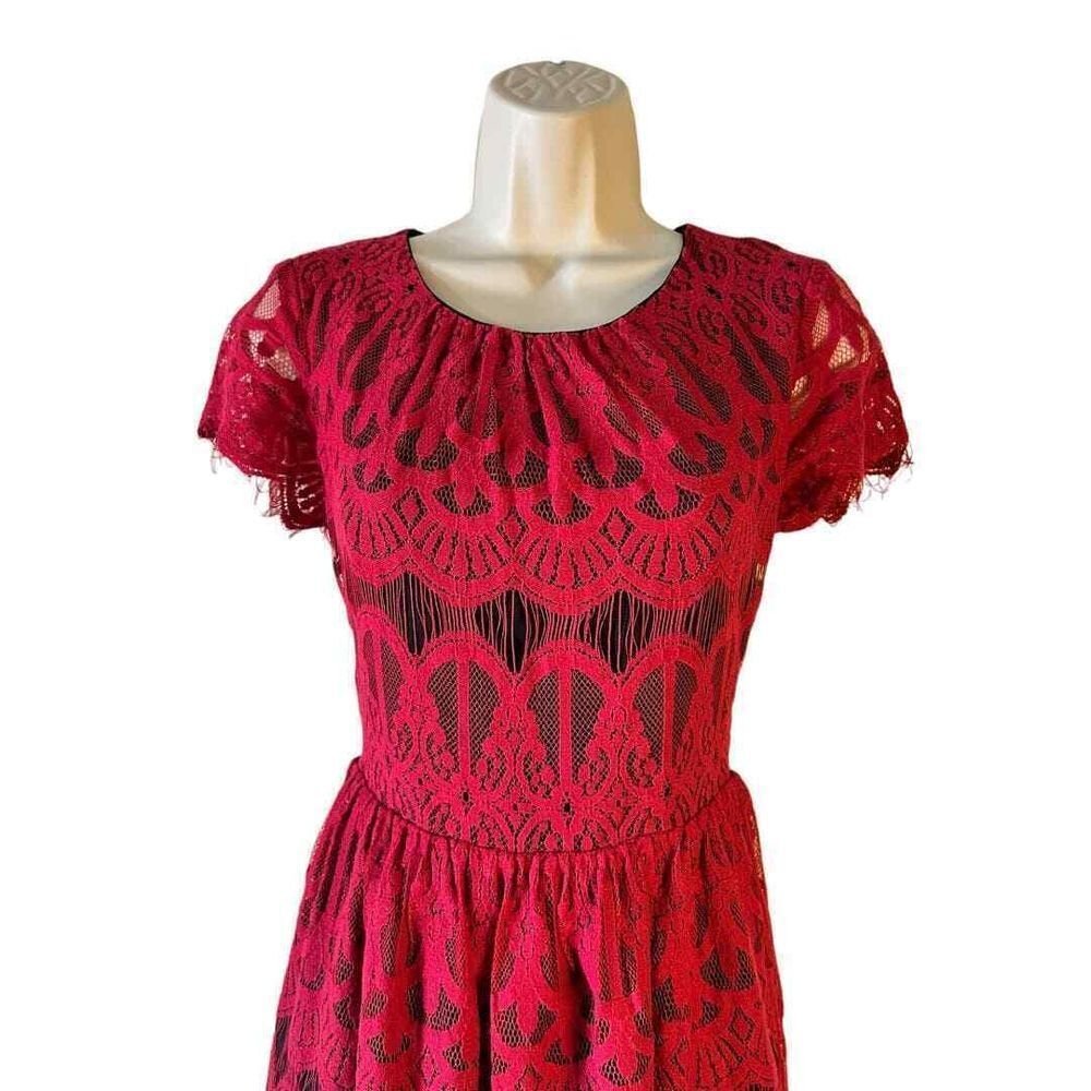 Altar'd State Burgundy Lace Dress - Haute Poppy