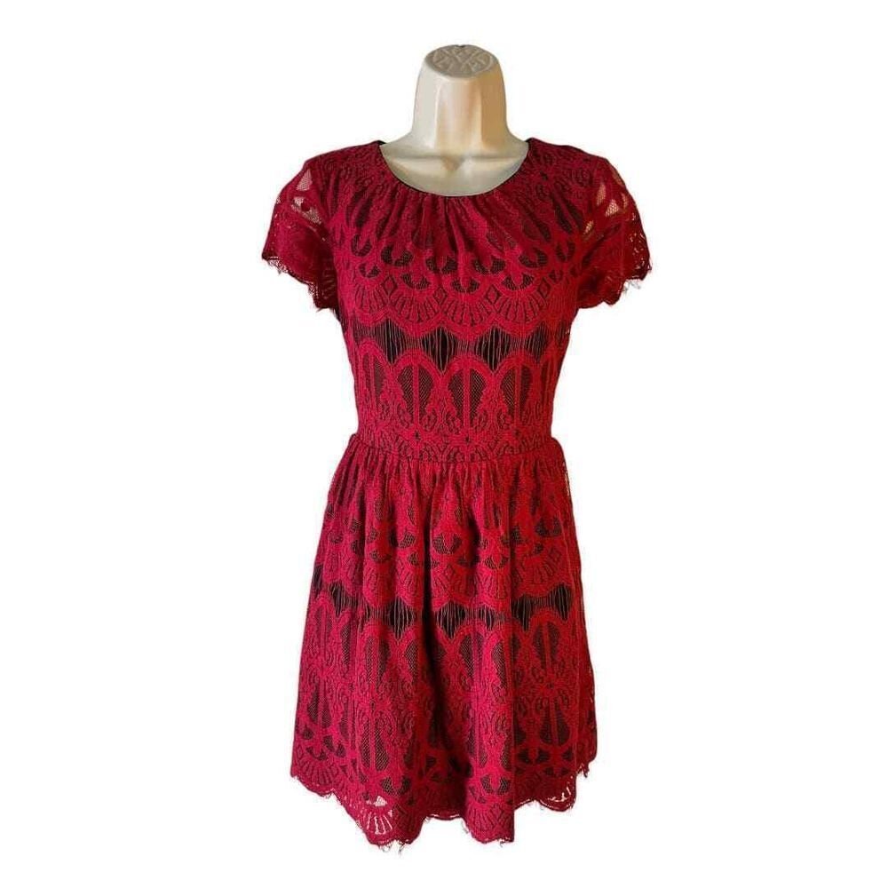Altar'd State Burgundy Lace Dress - Haute Poppy