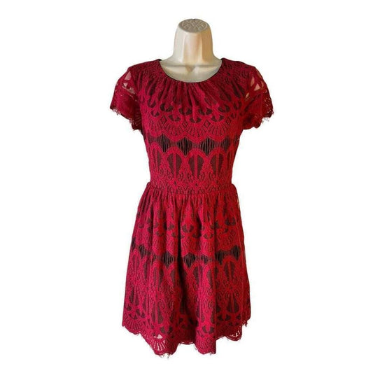 Altar'd State Burgundy Lace Dress - Haute Poppy