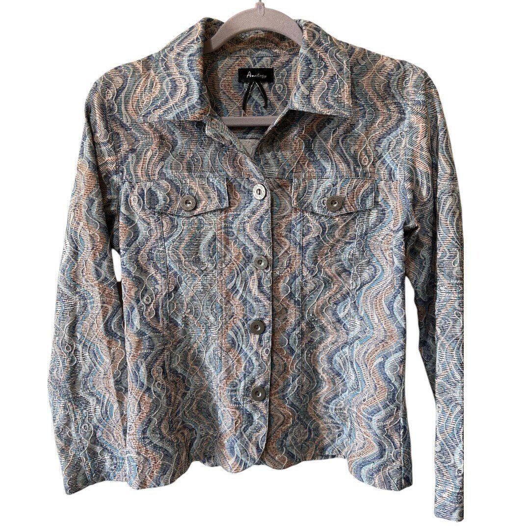 Analogy Button - Up Shirt Jacket Abstract Print Long Sleeve Top - Haute Poppy