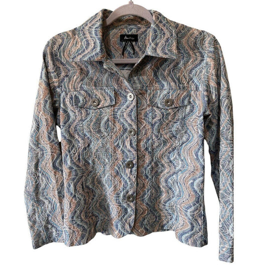 Analogy Button - Up Shirt Jacket Abstract Print Long Sleeve Top - Haute Poppy