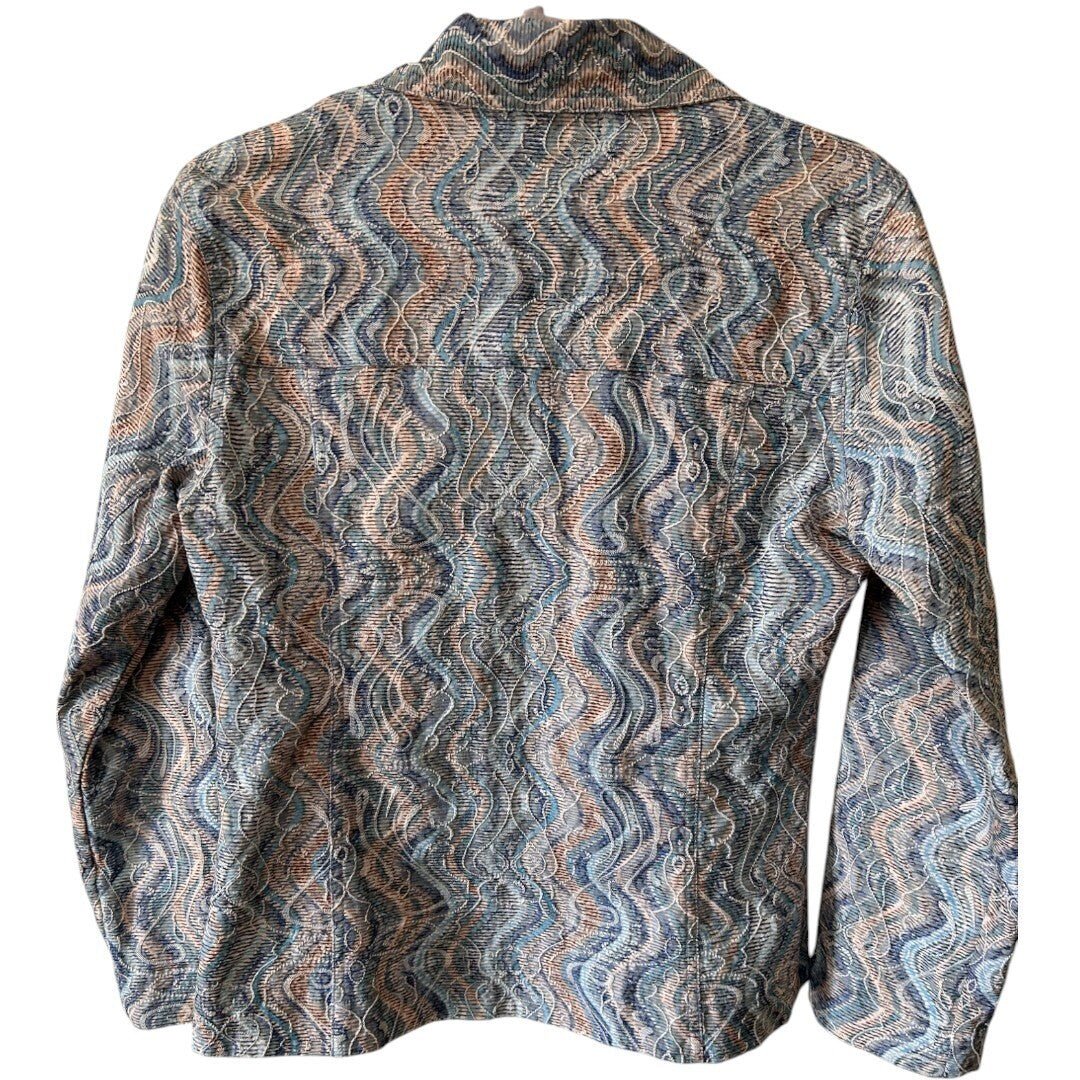 Analogy Button - Up Shirt Jacket Abstract Print Long Sleeve Top - Haute Poppy