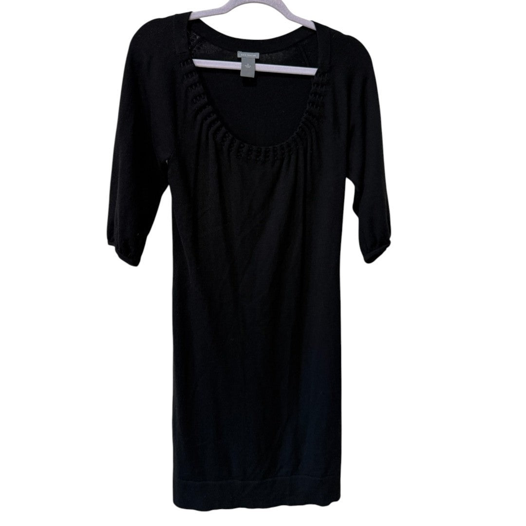 Ann Taylor Knit Sweater Dress Black Scoop Neck 3/4 Sleeve - Haute Poppy