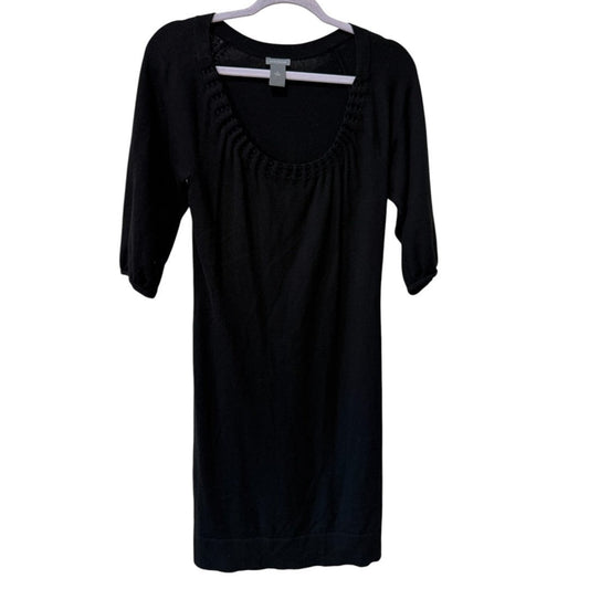 Ann Taylor Knit Sweater Dress Black Scoop Neck 3/4 Sleeve - Haute Poppy