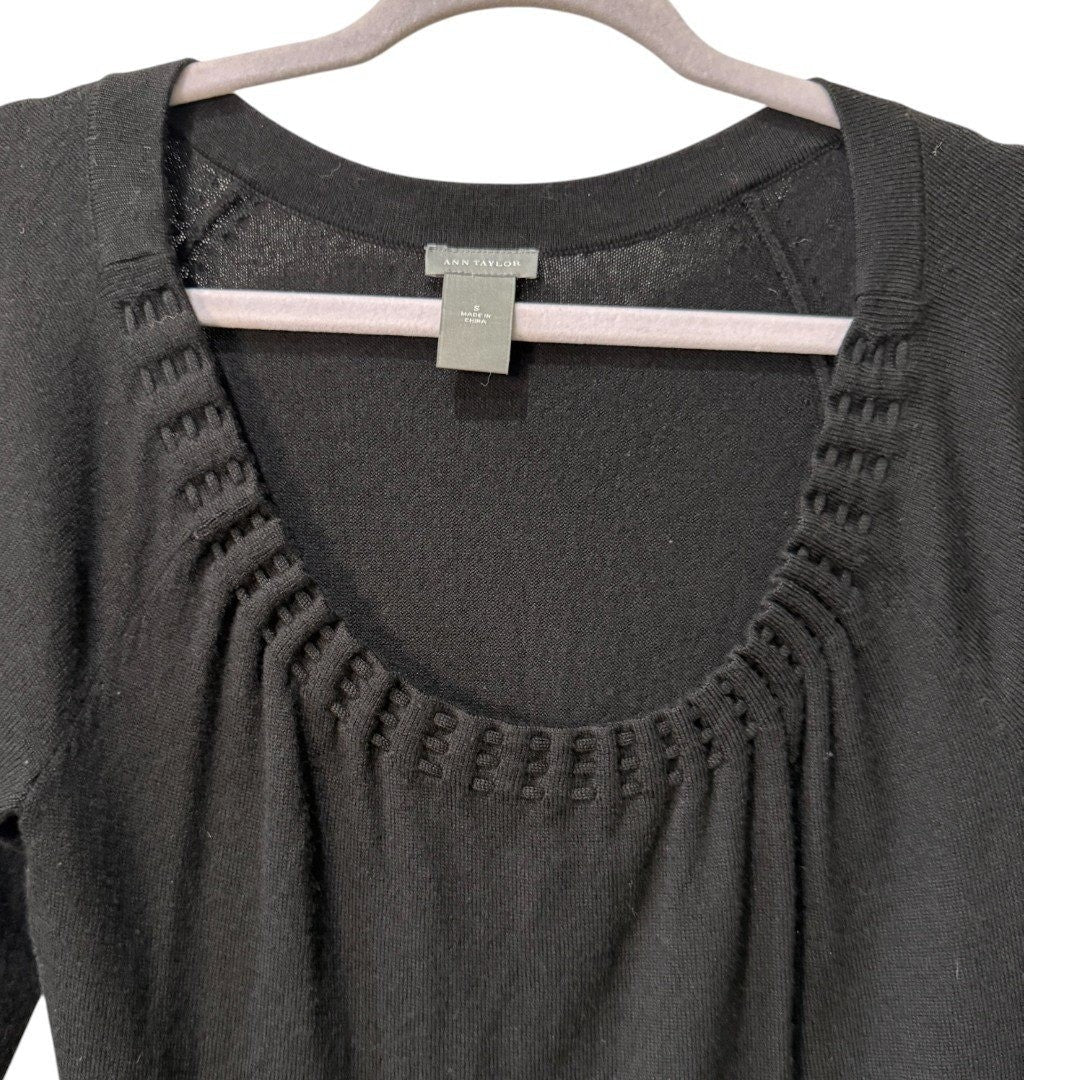 Ann Taylor Knit Sweater Dress Black Scoop Neck 3/4 Sleeve - Haute Poppy