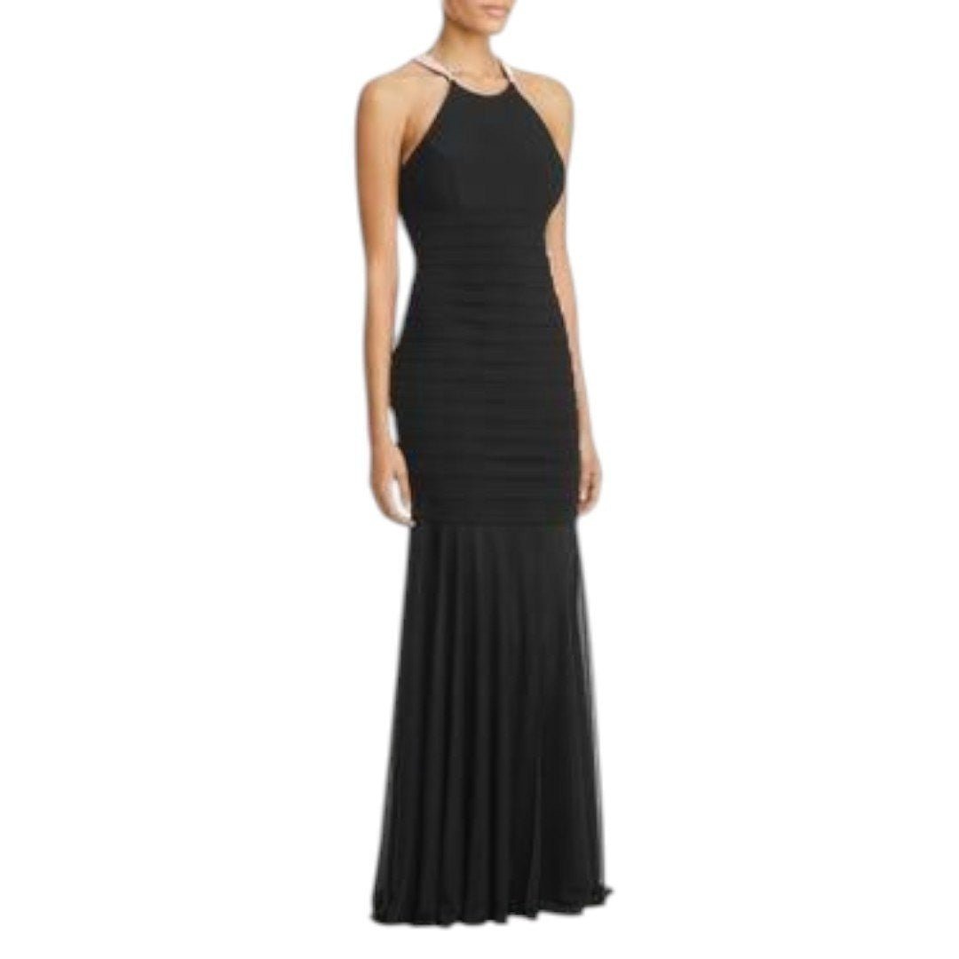 Aqua Banded Halter Evening Dress - Haute Poppy