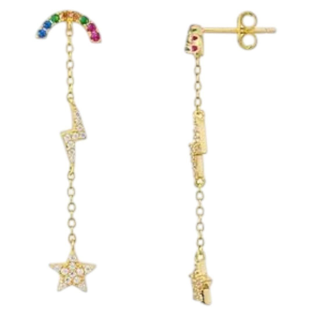 AQUA Celestial Linear Earrings in 18K Gold - Plated Sterling Silver - Haute Poppy