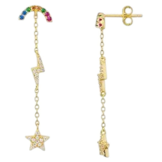 AQUA Celestial Linear Earrings in 18K Gold - Plated Sterling Silver - Haute Poppy